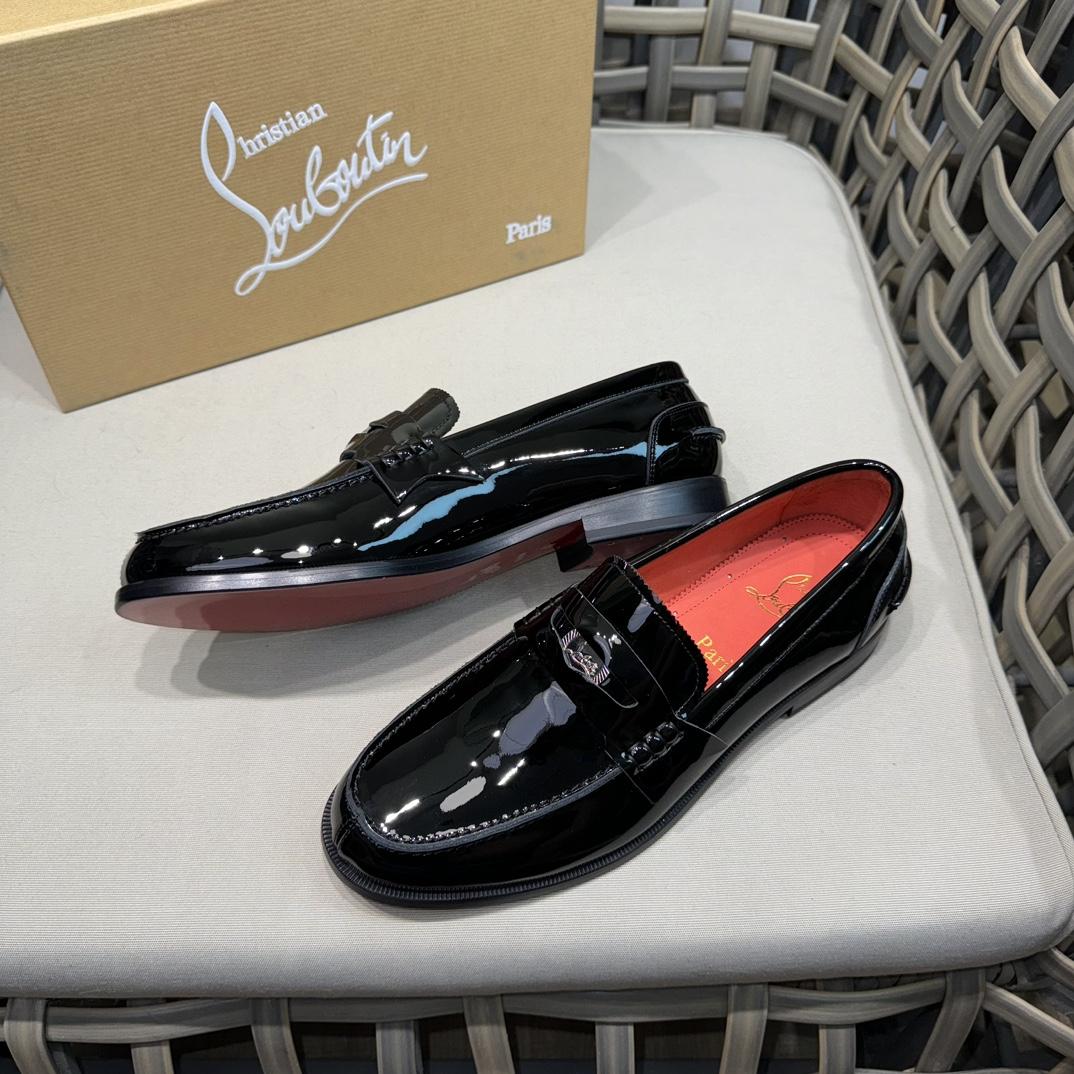 Christian Louboutin Penny Loafers - Patent calf leather - Black - FashionPlug