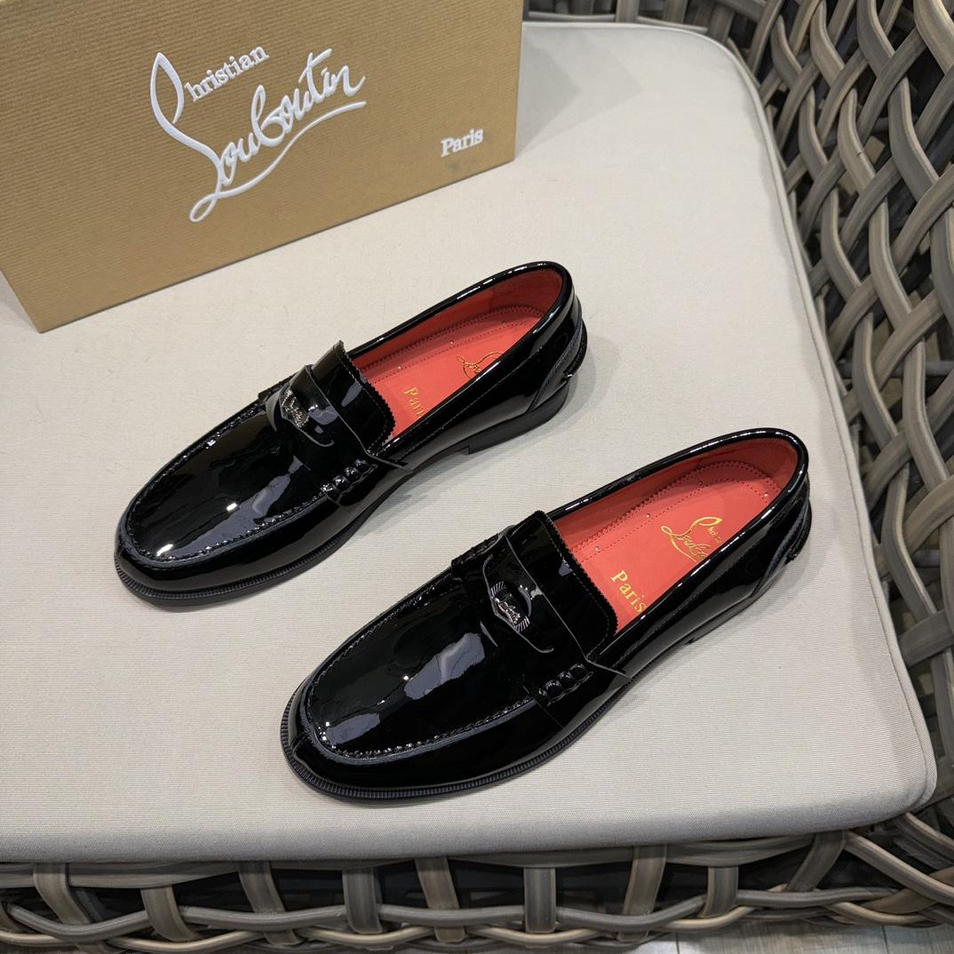 Christian Louboutin Penny Loafers - Patent calf leather - Black - FashionPlug