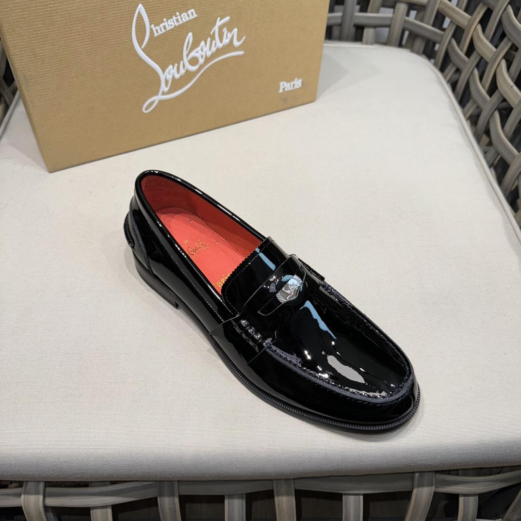 Christian Louboutin Penny Loafers - Patent calf leather - Black - FashionPlug
