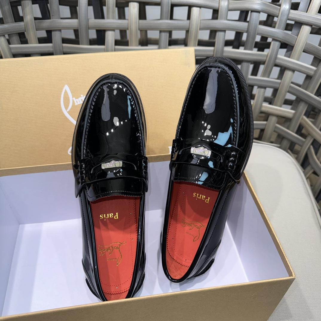 Christian Louboutin Penny Loafers - Patent calf leather - Black - FashionPlug