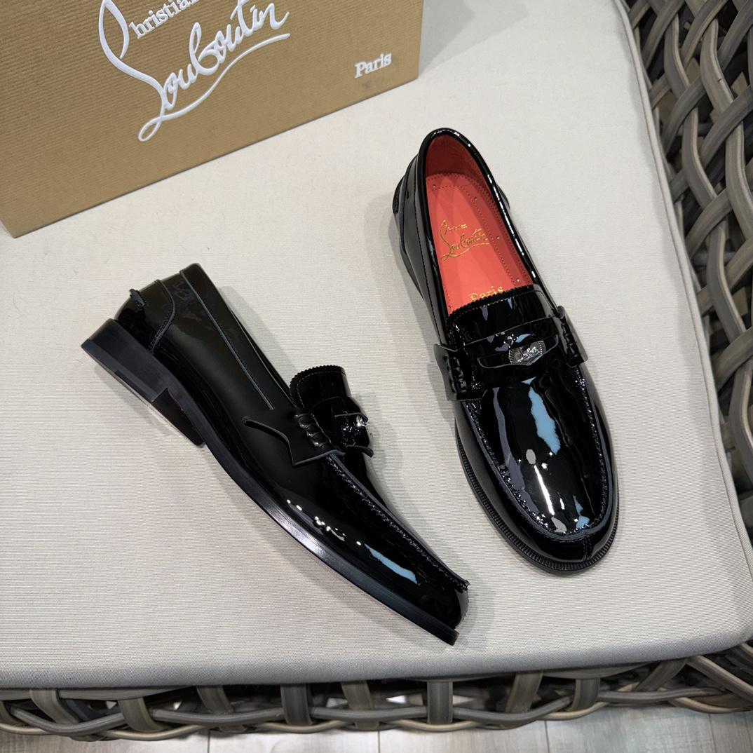 Christian Louboutin Penny Loafers - Patent calf leather - Black - FashionPlug