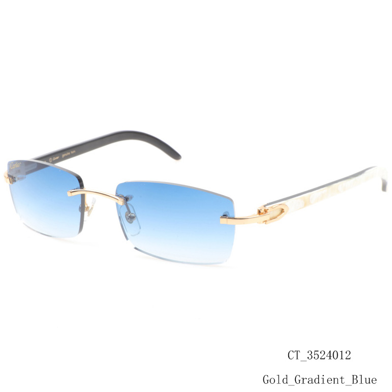 Cartier CT_3524012 White Mix Black Buffalo Sunglasses In Gradient Blue - FashionPlug