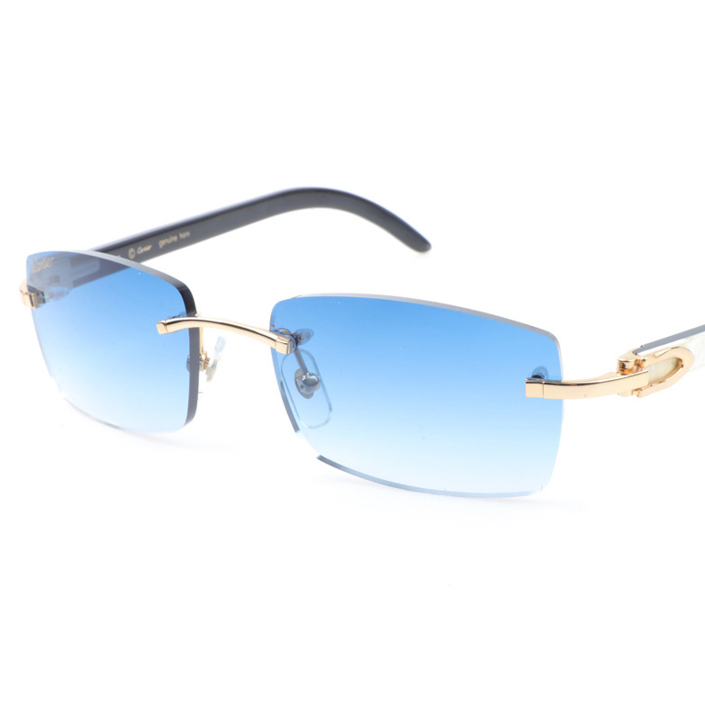 Cartier CT_3524012 White Mix Black Buffalo Sunglasses In Gradient Blue - FashionPlug