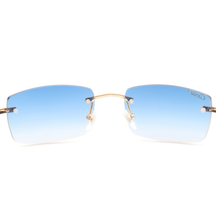 Cartier CT_3524012 White Mix Black Buffalo Sunglasses In Gradient Blue - FashionPlug