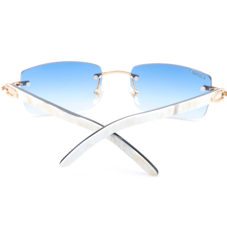Cartier CT_3524012 White Mix Black Buffalo Sunglasses In Gradient Blue - FashionPlug