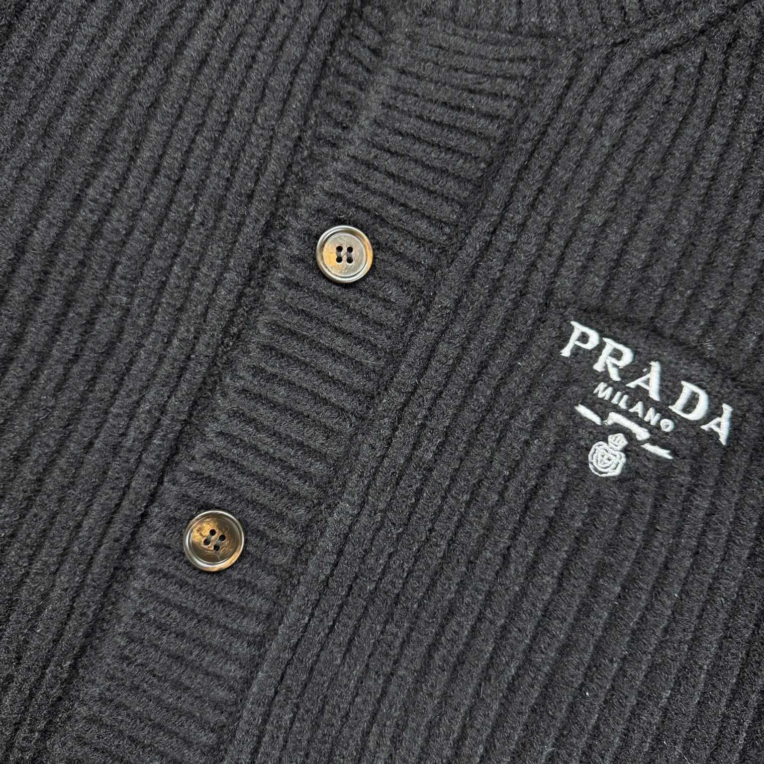 Prada Cashgora Ribbed-Knit Cardigan - FashionPlug
