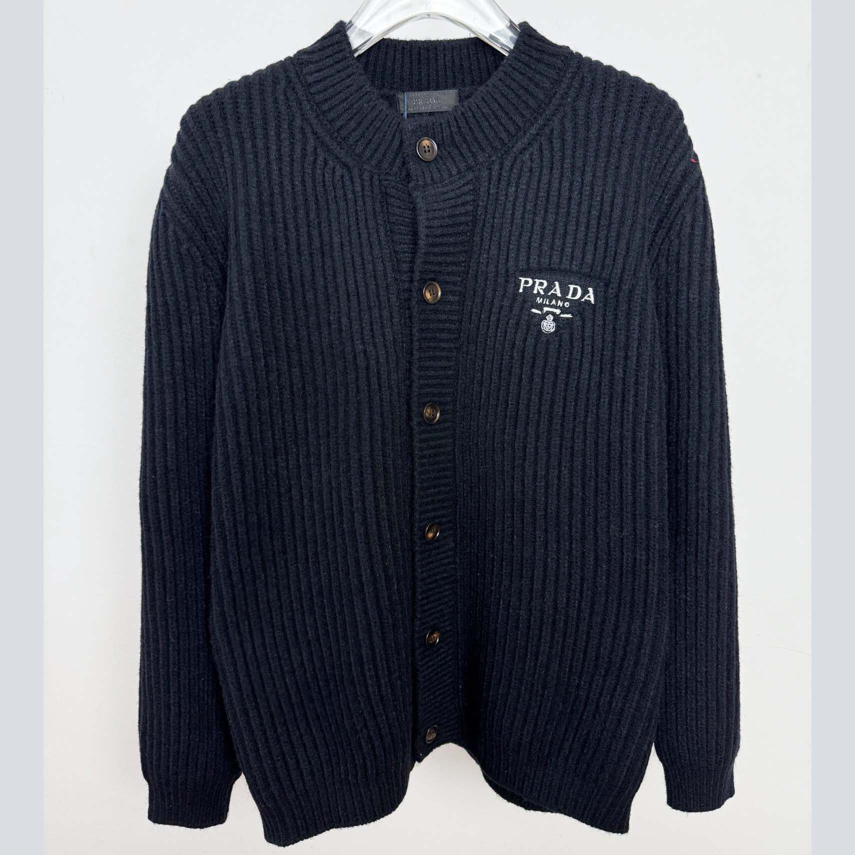 Prada Cashgora Ribbed-Knit Cardigan - FashionPlug