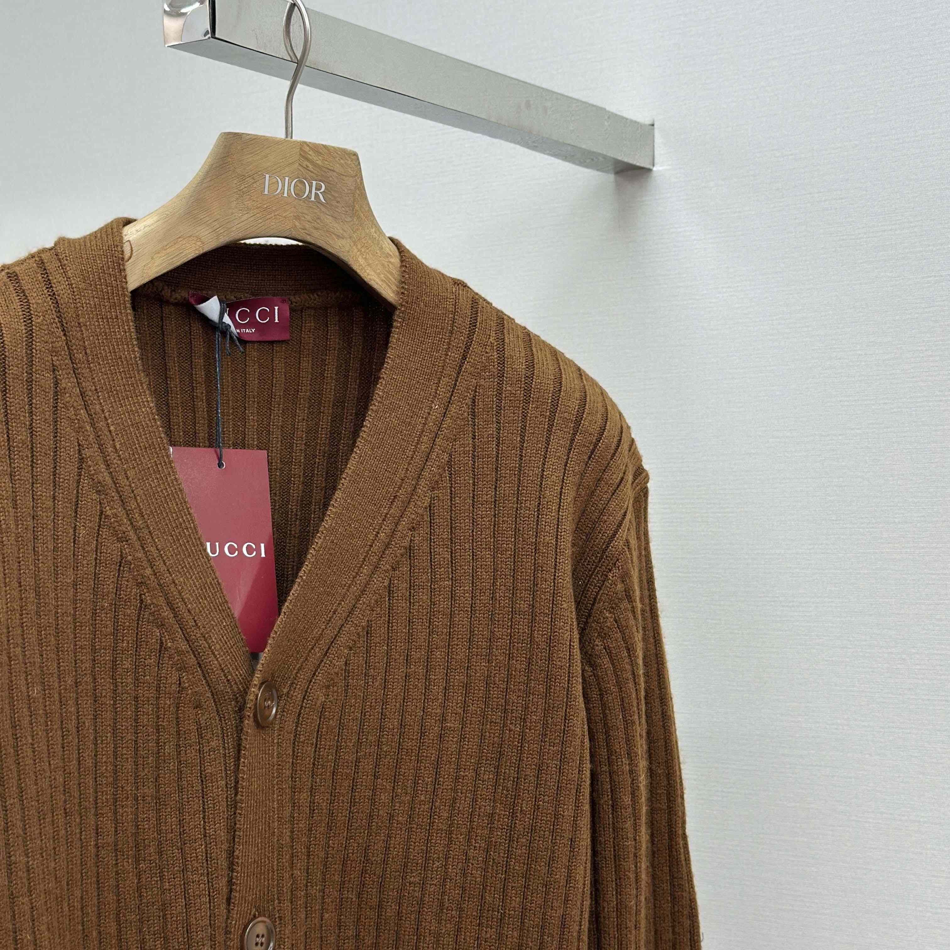 Gucci Rib Wool Cashmere Knit Cardigan - FashionPlug
