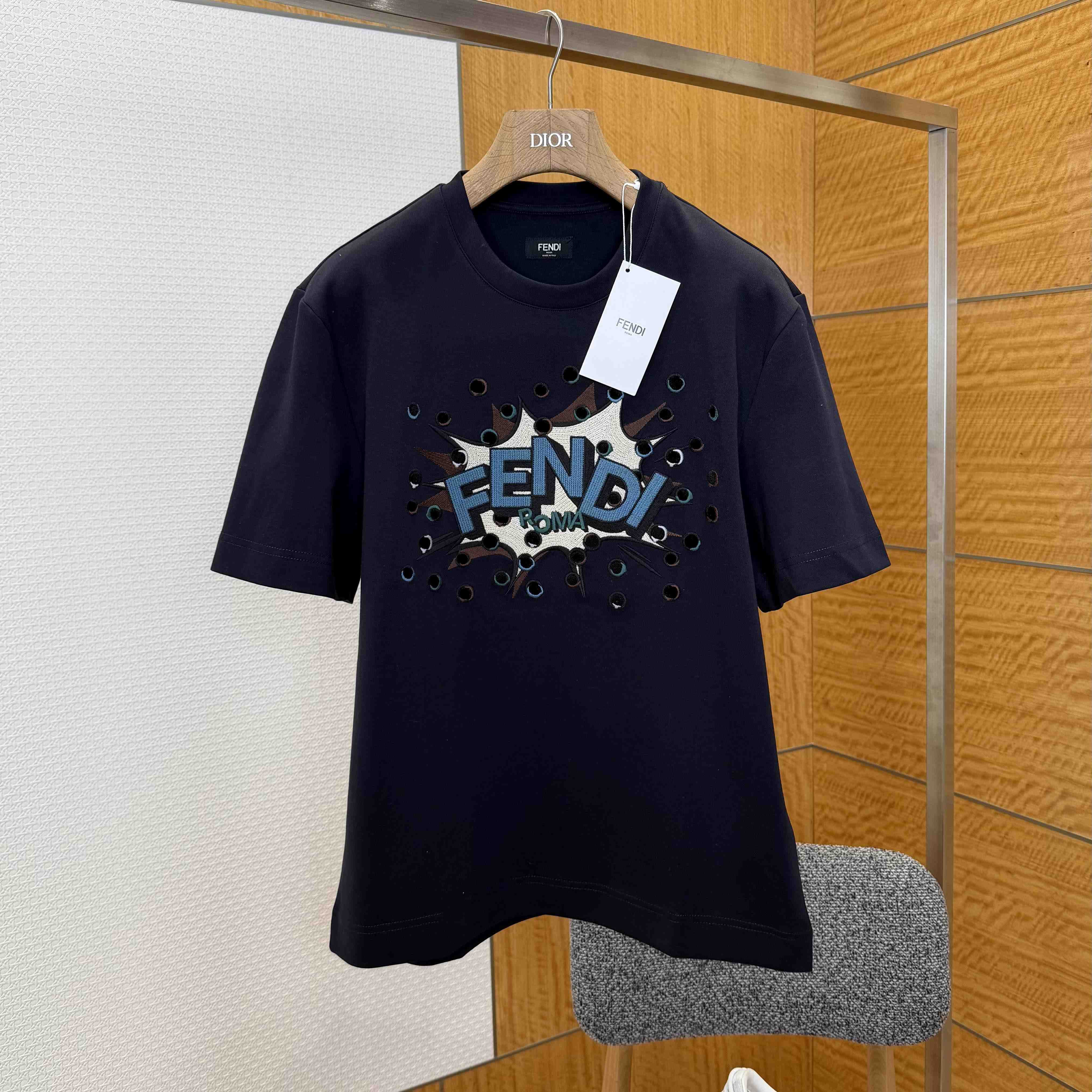 Fendi Dark Blue Cotton T-shirt - FashionPlug