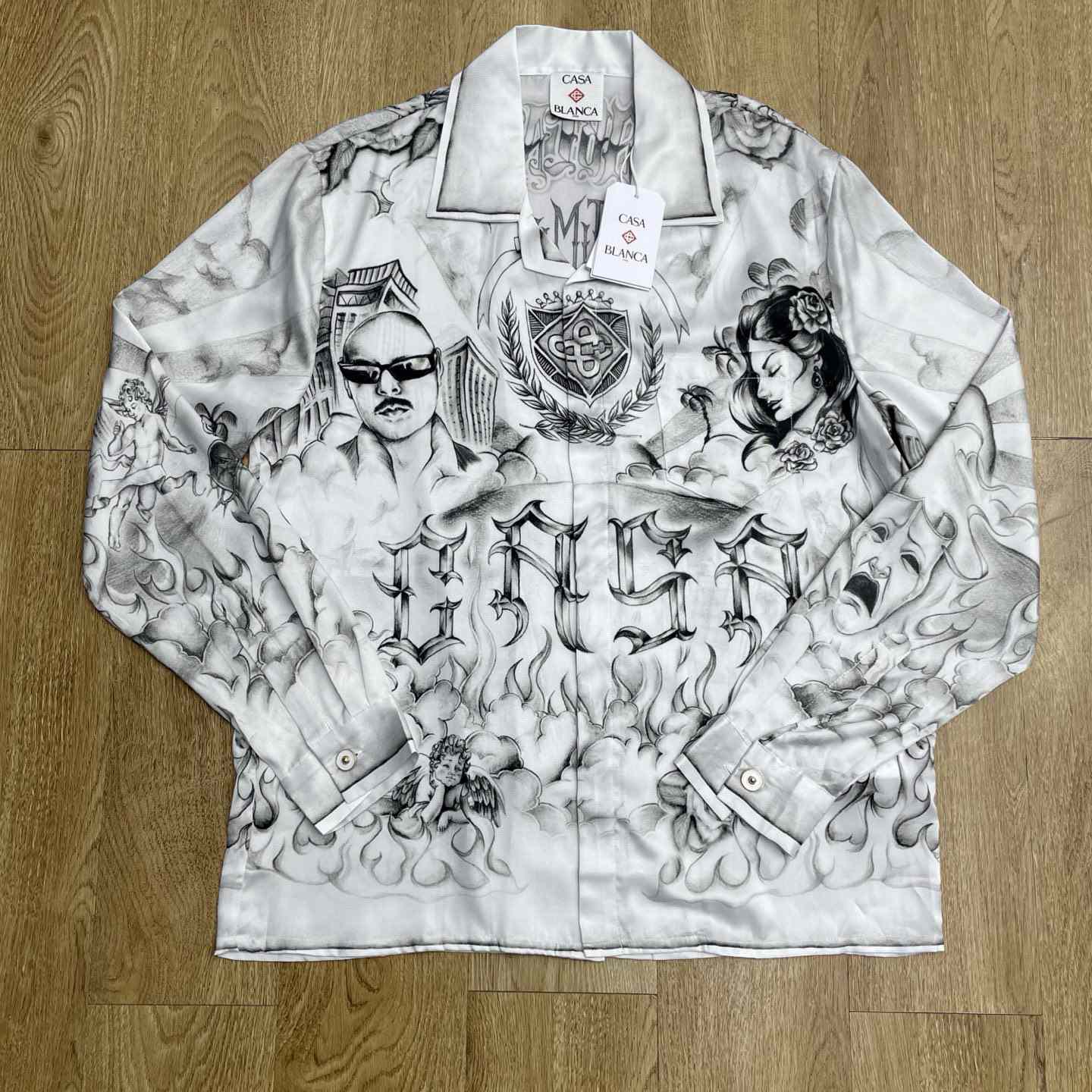 Casablanca Tattoo Long Sleeve Silk Shirt   CA3549 - FashionPlug