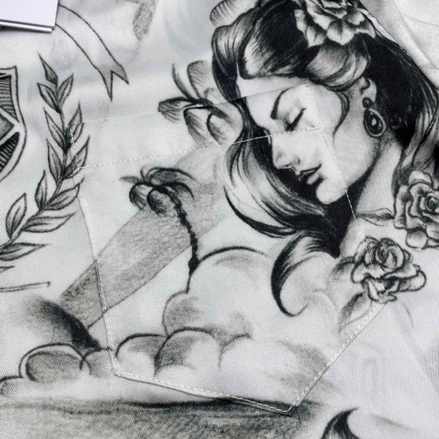 Casablanca Tattoo Long Sleeve Silk Shirt   CA3549 - FashionPlug