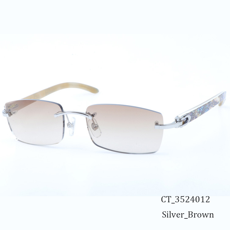 Cartier CT_3524012 Shell Mix White Buffalo Sunglasses In Silver Brown - FashionPlug