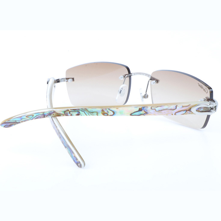 Cartier CT_3524012 Shell Mix White Buffalo Sunglasses In Silver Brown - FashionPlug