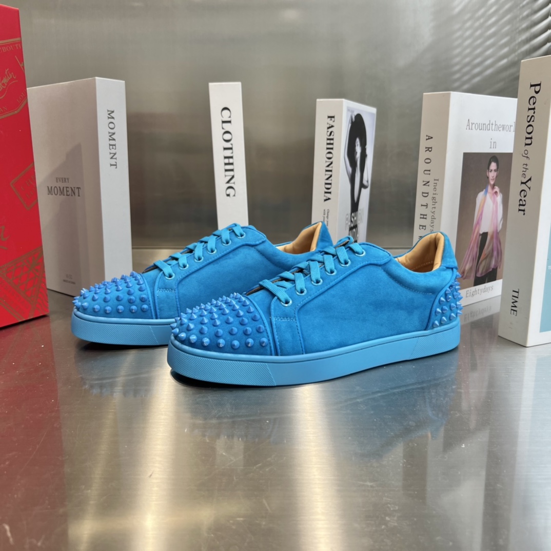 Christian Louboutin Louis Junior Spikes Orlato Flat 'Blue' - FashionPlug