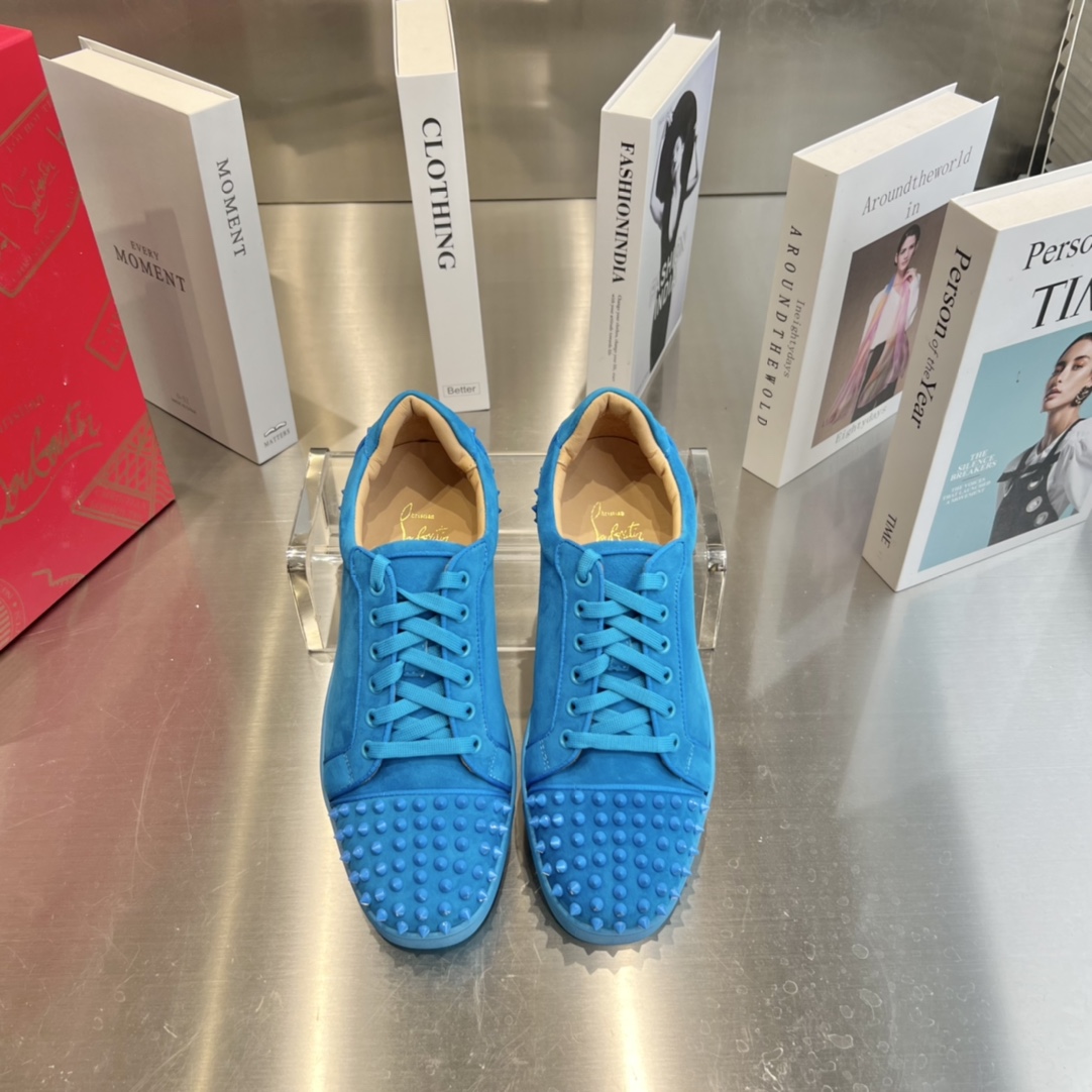 Christian Louboutin Louis Junior Spikes Orlato Flat 'Blue' - FashionPlug