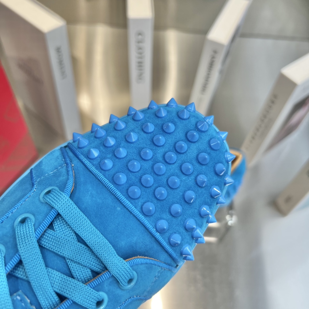 Christian Louboutin Louis Junior Spikes Orlato Flat 'Blue' - FashionPlug