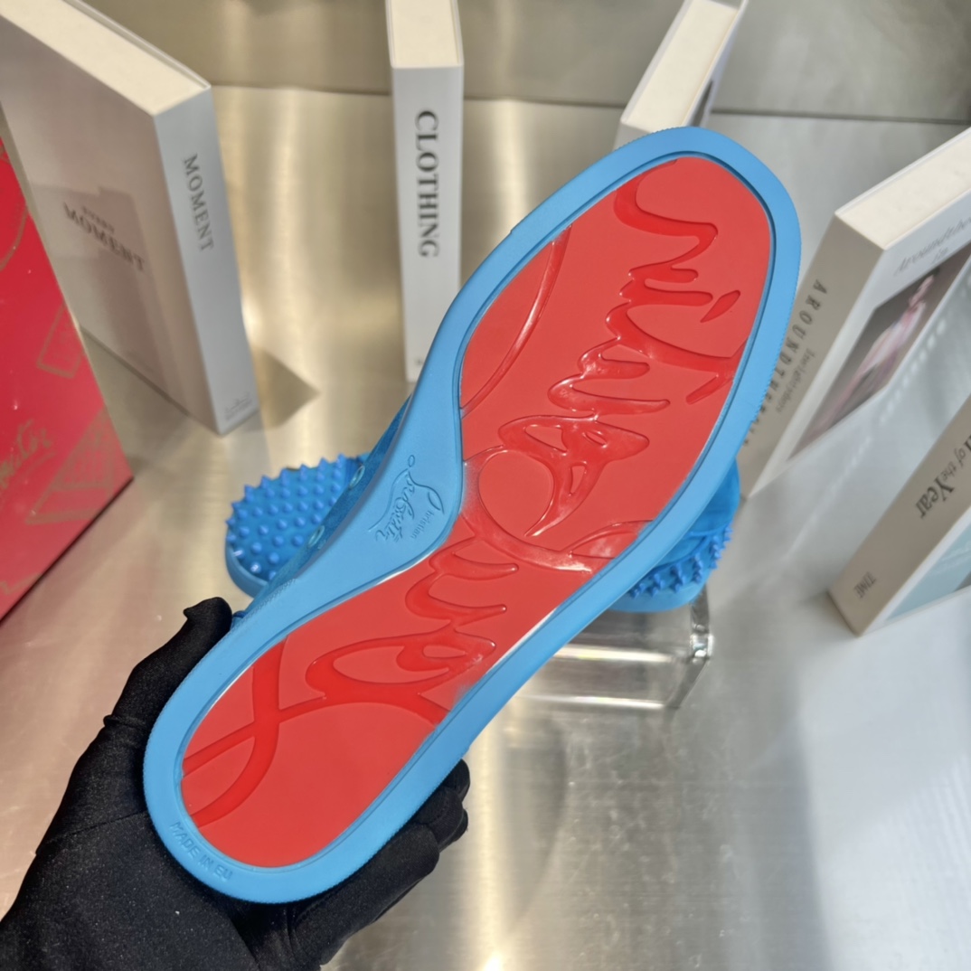 Christian Louboutin Louis Junior Spikes Orlato Flat 'Blue' - FashionPlug
