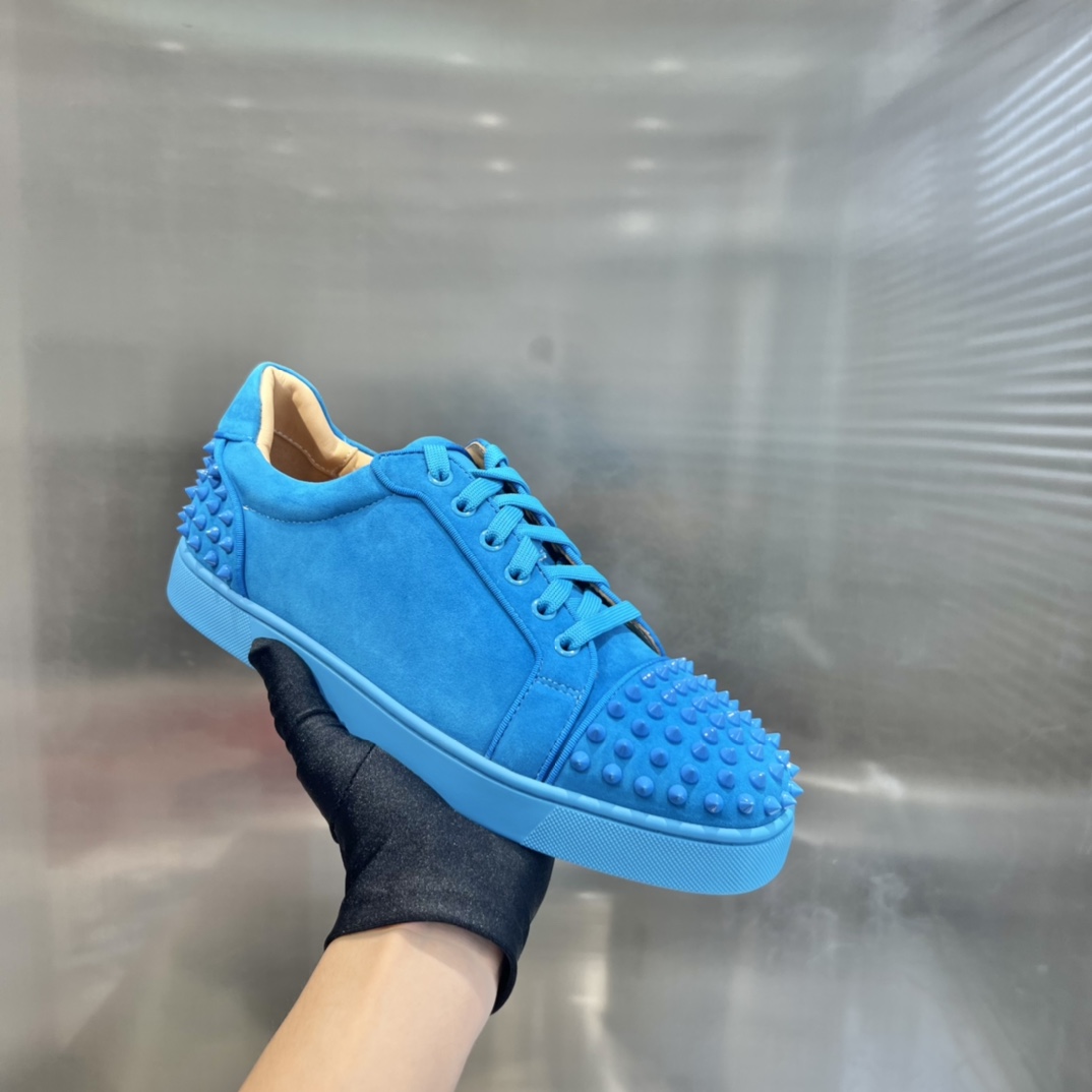 Christian Louboutin Louis Junior Spikes Orlato Flat 'Blue' - FashionPlug