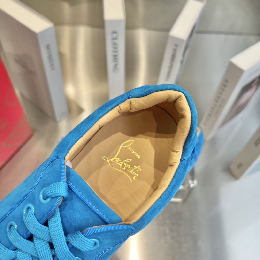 Christian Louboutin Louis Junior Spikes Orlato Flat 'Blue' - FashionPlug