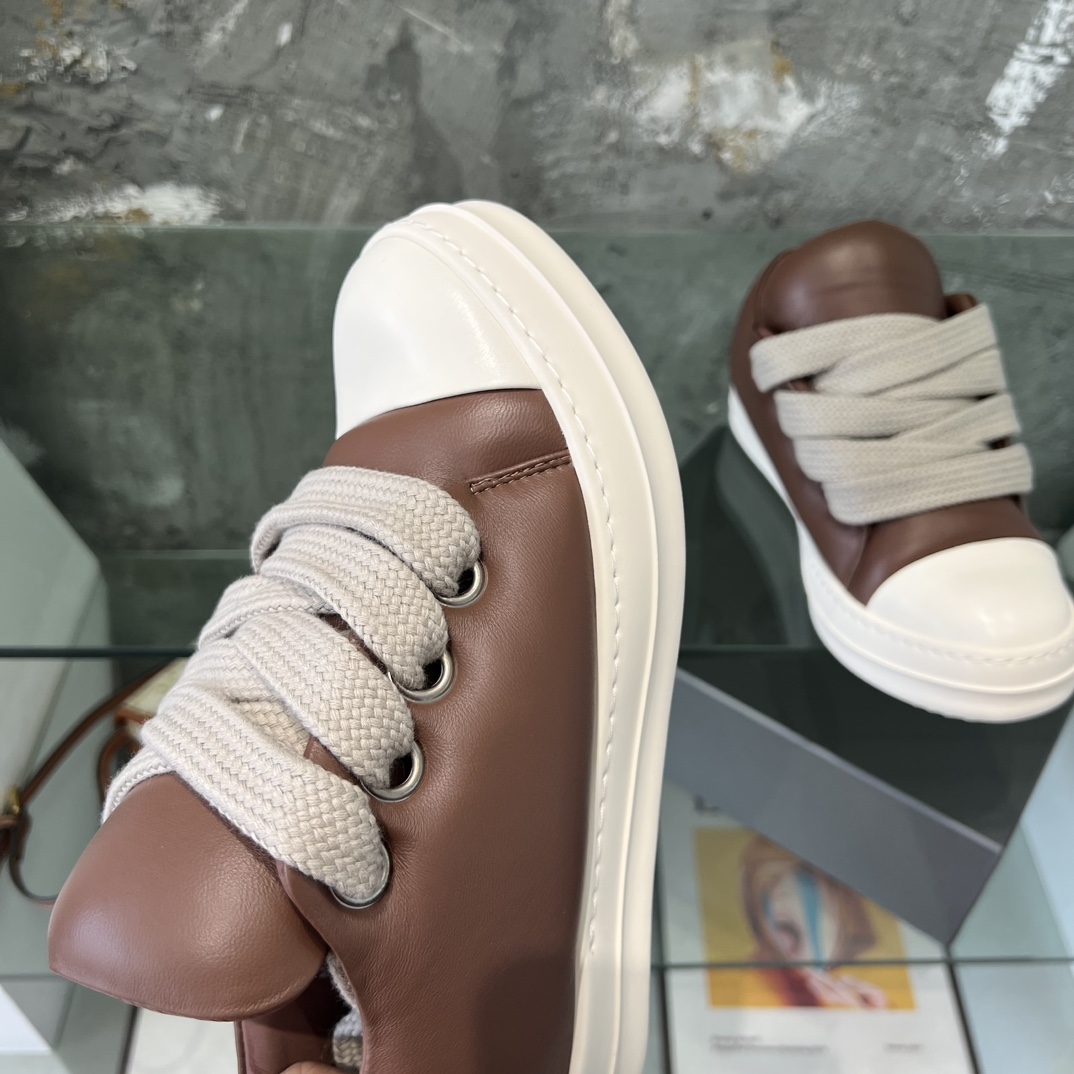 Rick Owens Lace-up Leather Sneakers  - FashionPlug