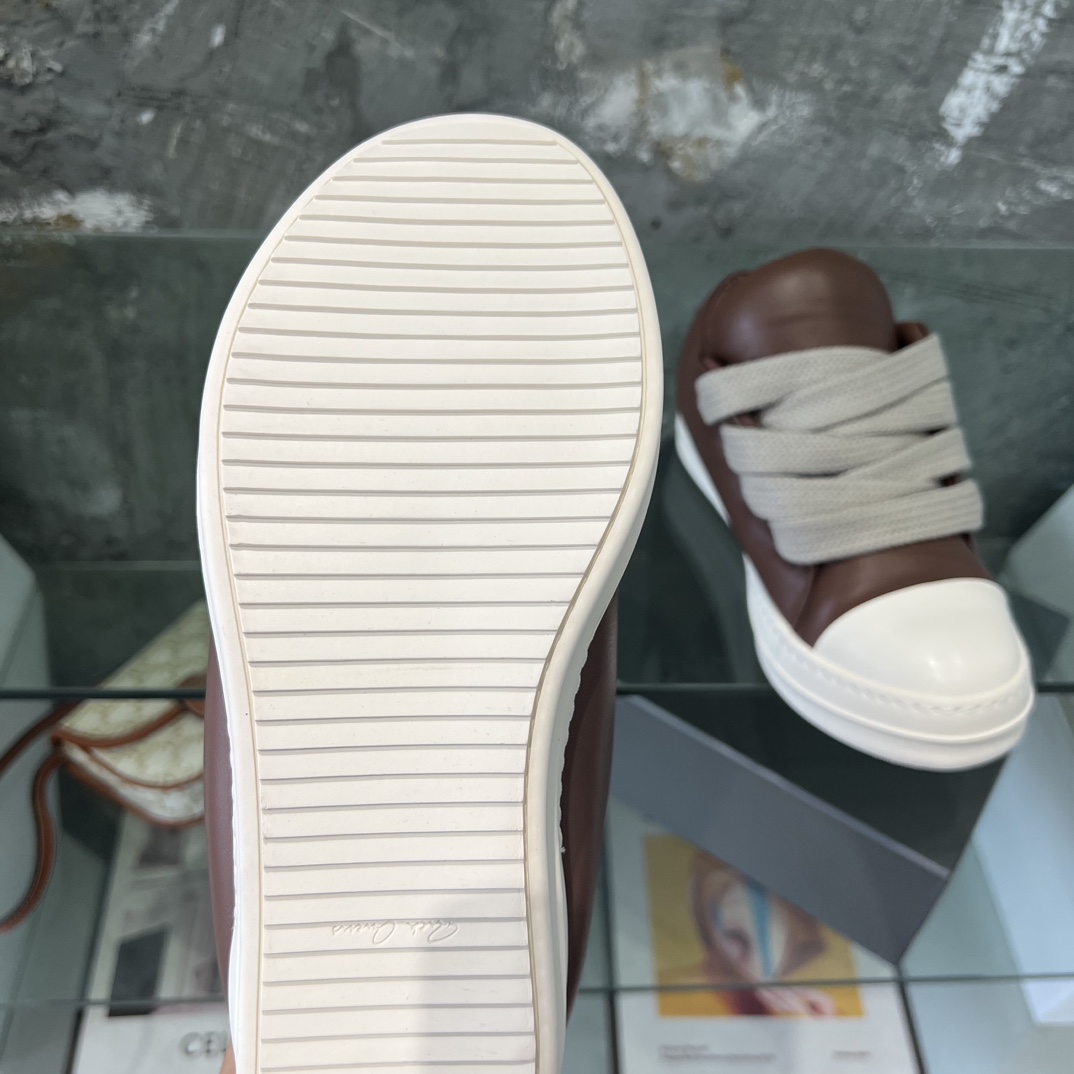 Rick Owens Lace-up Leather Sneakers  - FashionPlug