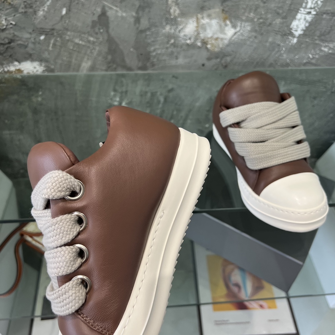 Rick Owens Lace-up Leather Sneakers  - FashionPlug