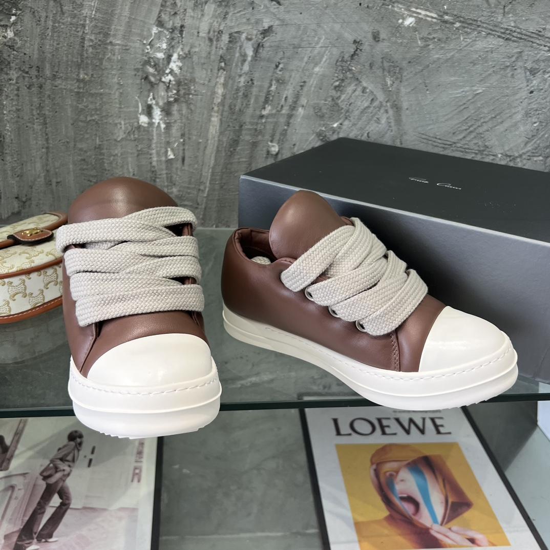 Rick Owens Lace-up Leather Sneakers  - FashionPlug