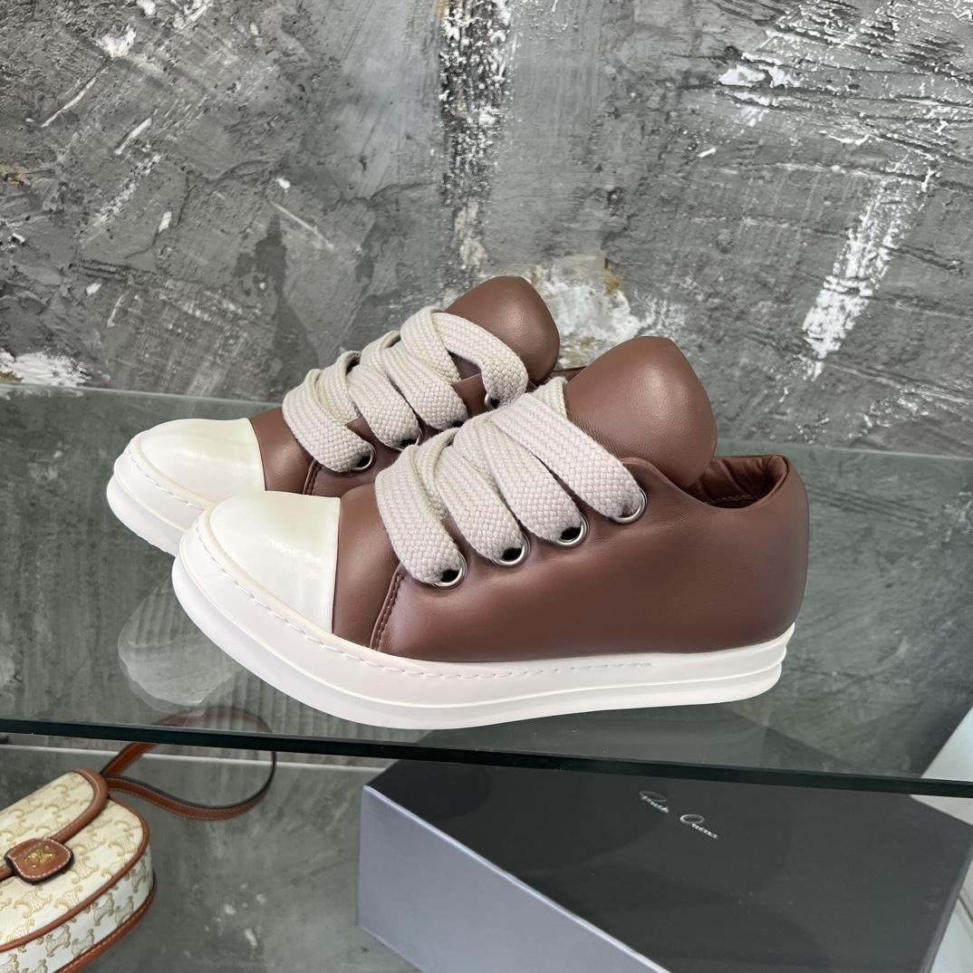 Rick Owens Lace-up Leather Sneakers  - FashionPlug