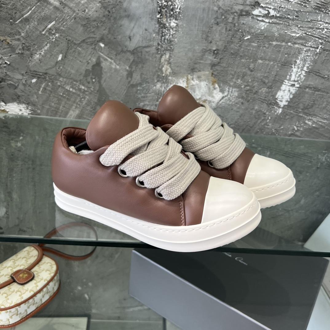 Rick Owens Lace-up Leather Sneakers  - FashionPlug