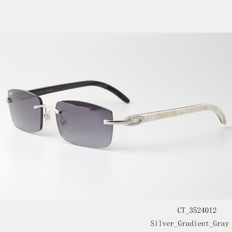 Cartier CT_3524012 White Mix Black Buffalo Sunglasses In Silver Gradient Gray - FashionPlug