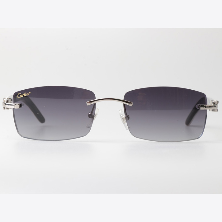 Cartier CT_3524012 White Mix Black Buffalo Sunglasses In Silver Gradient Gray - FashionPlug