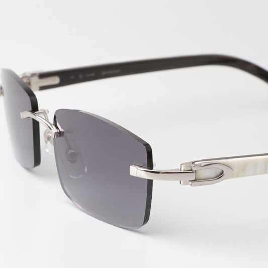 Cartier CT_3524012 White Mix Black Buffalo Sunglasses In Silver Gradient Gray - FashionPlug