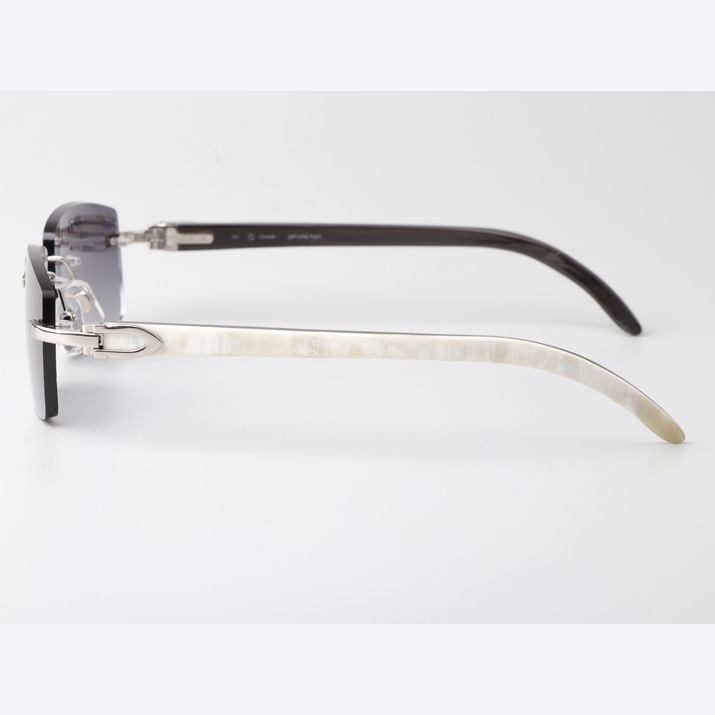 Cartier CT_3524012 White Mix Black Buffalo Sunglasses In Silver Gradient Gray - FashionPlug