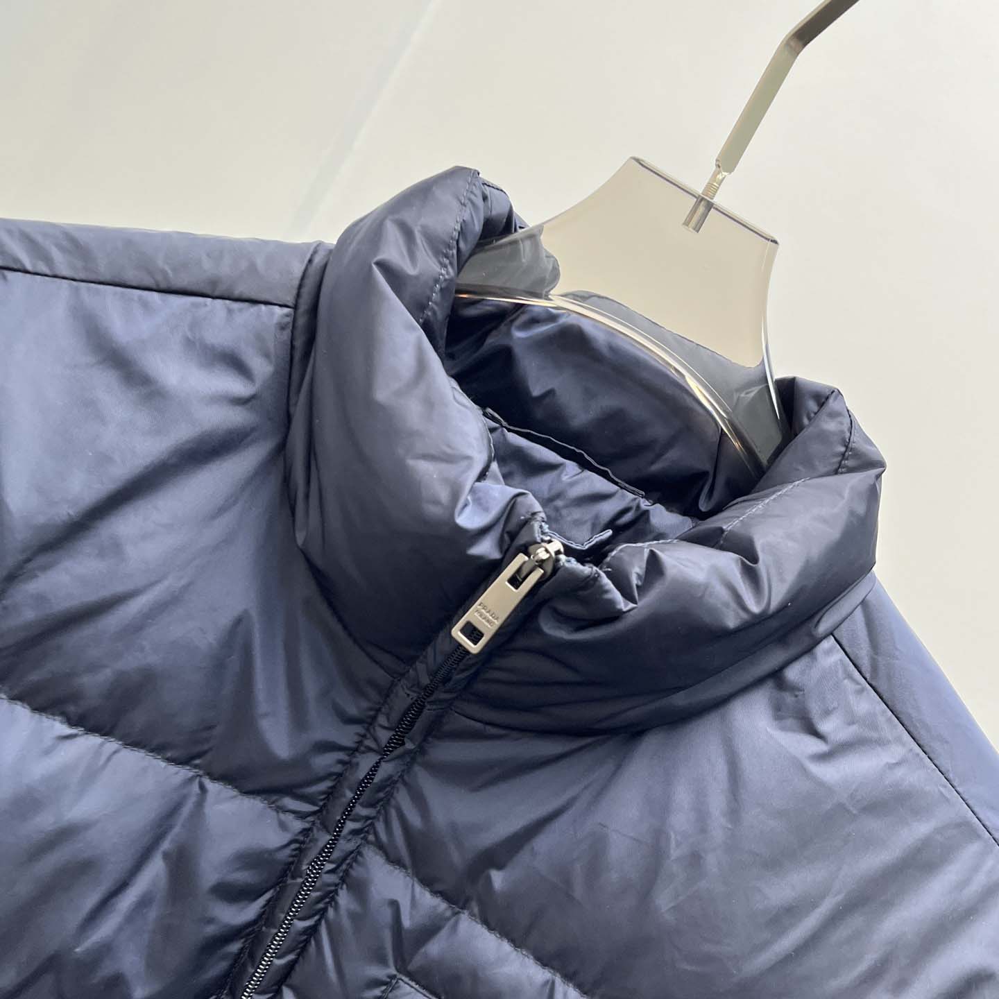 Prada Re-nylon Down Jacket In Navy Blue - FashionPlug