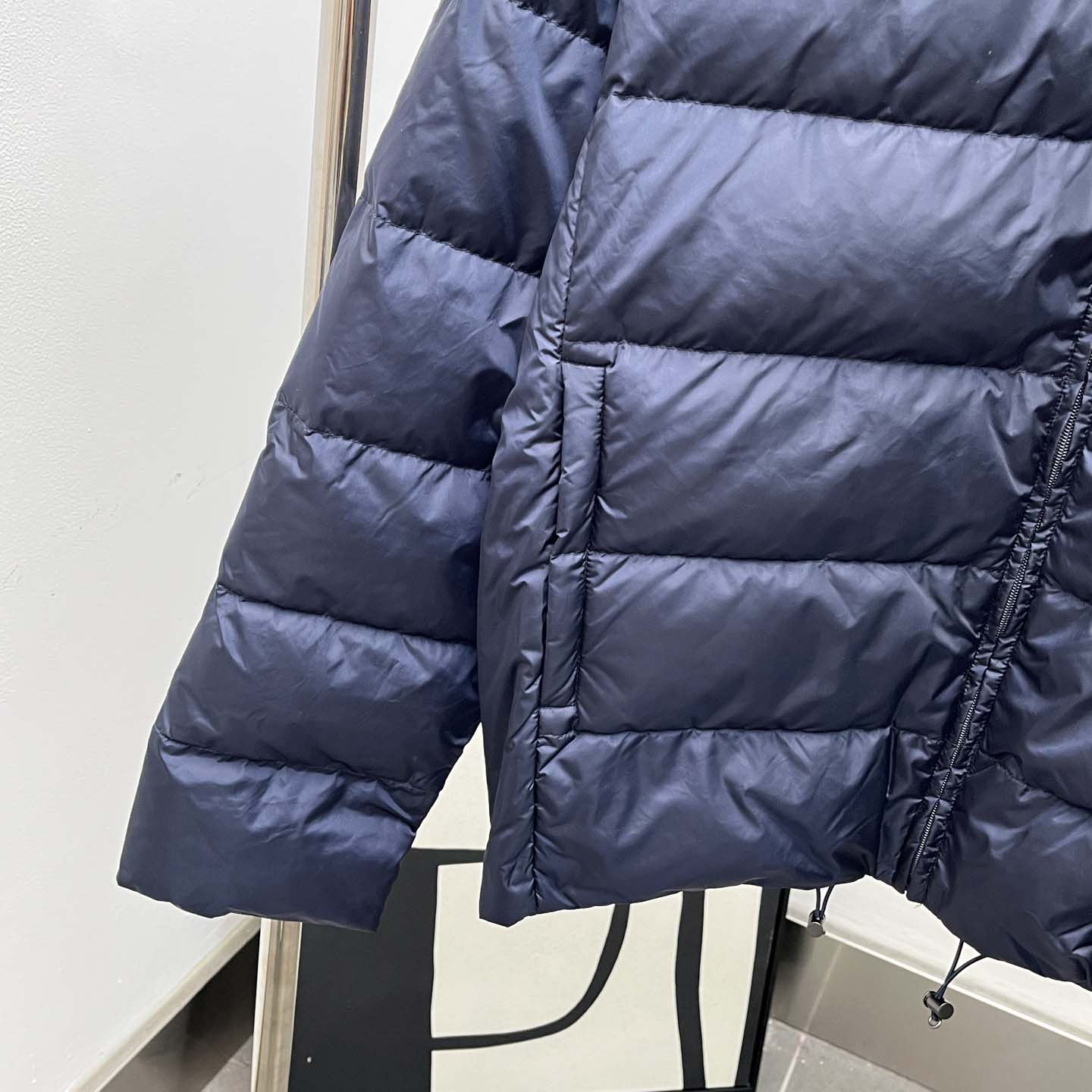 Prada Re-nylon Down Jacket In Navy Blue - FashionPlug