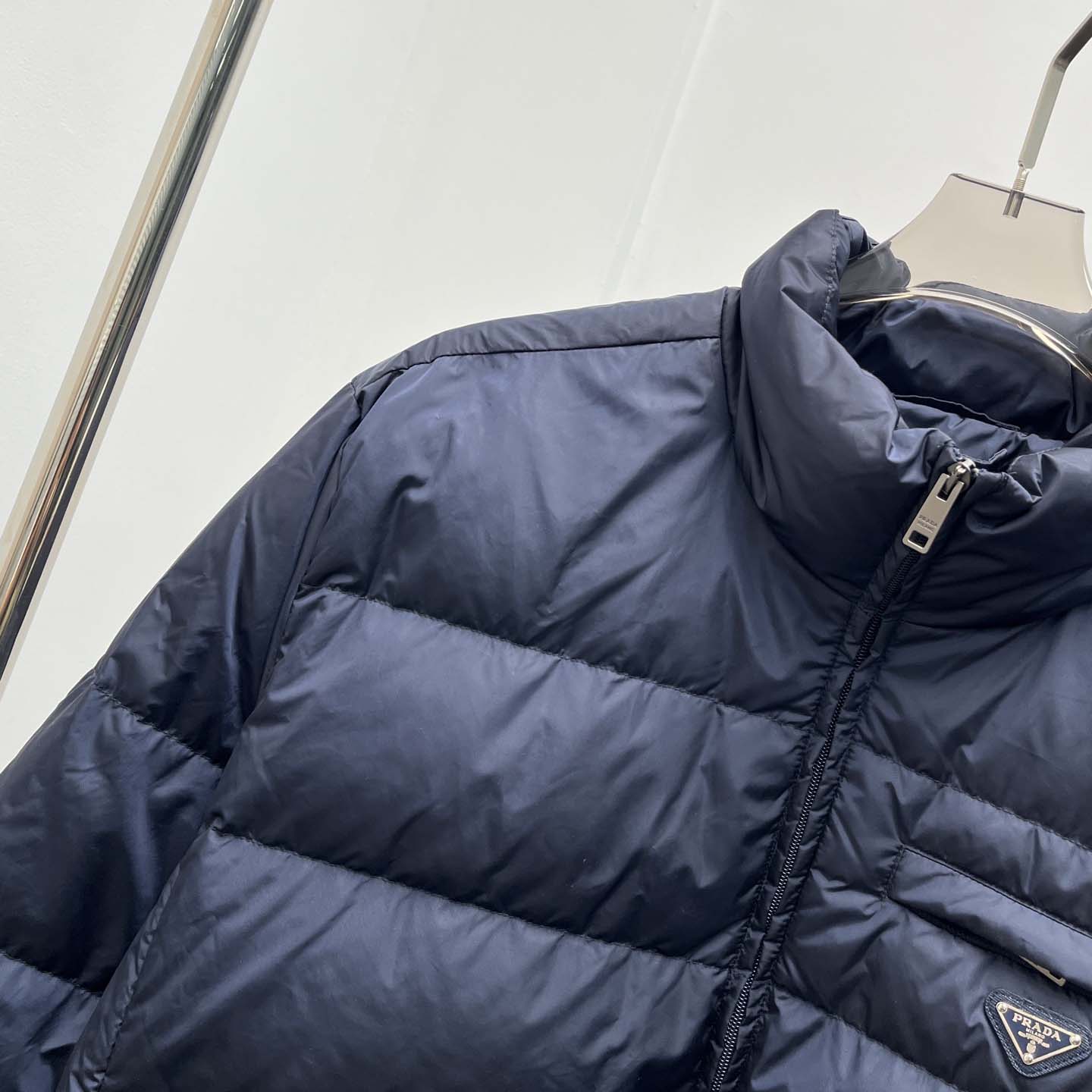 Prada Re-nylon Down Jacket In Navy Blue - FashionPlug