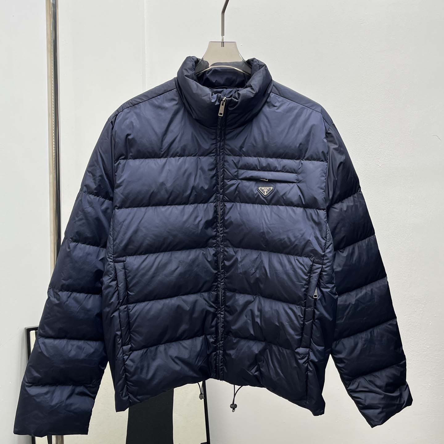 Prada Re-nylon Down Jacket In Navy Blue - FashionPlug