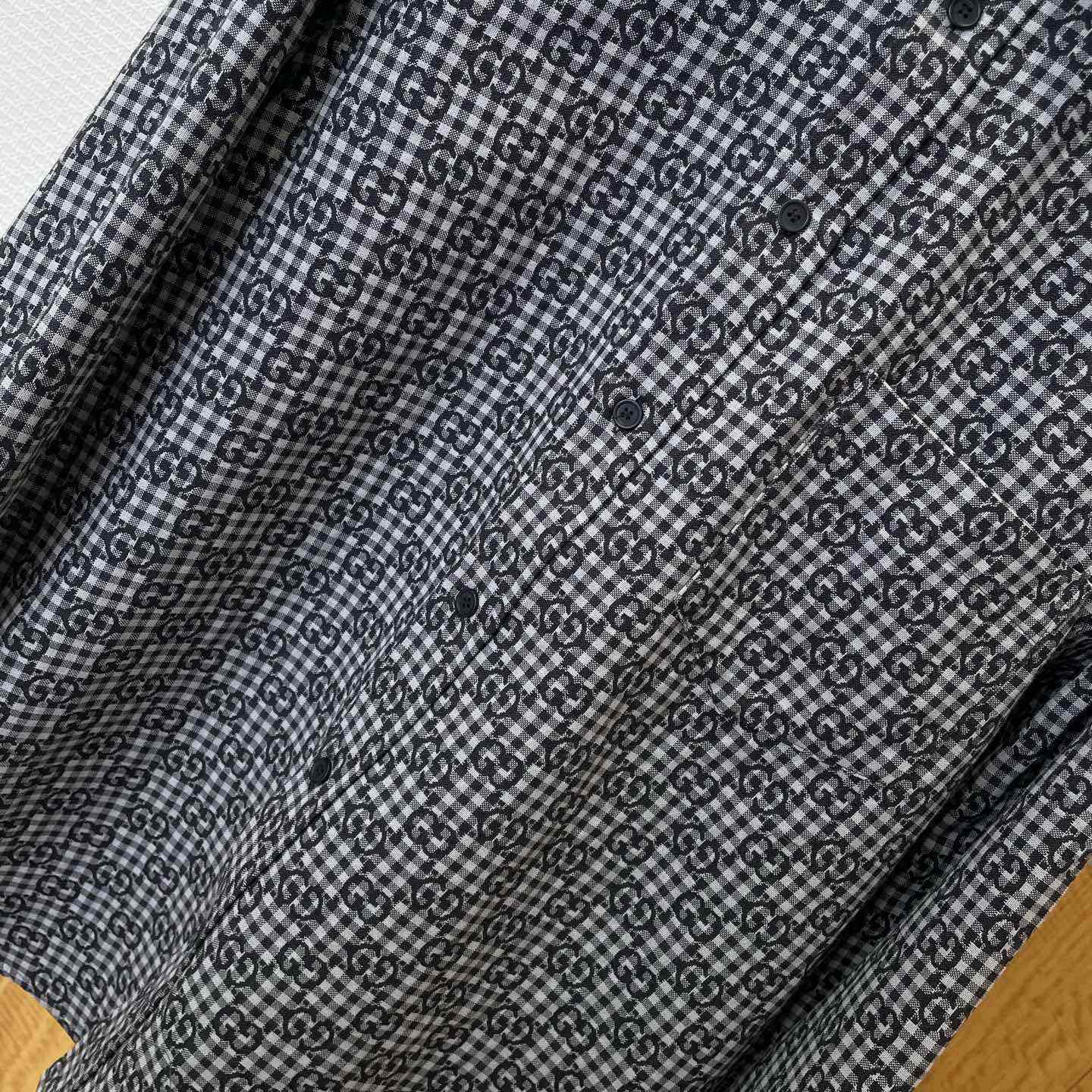 Gucci GG Gingham Cotton Wool Jacquard Shirt - FashionPlug