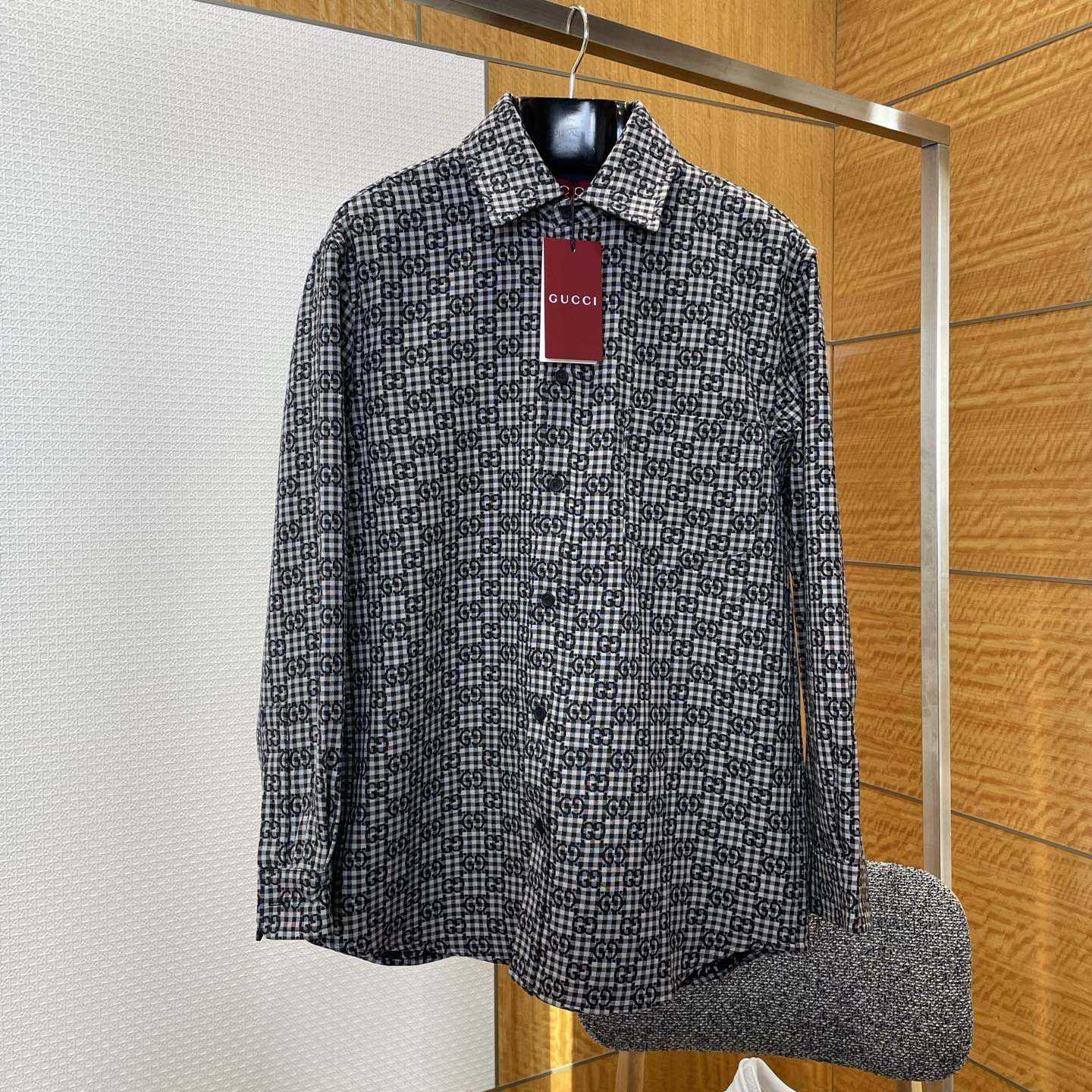 Gucci GG Gingham Cotton Wool Jacquard Shirt - FashionPlug