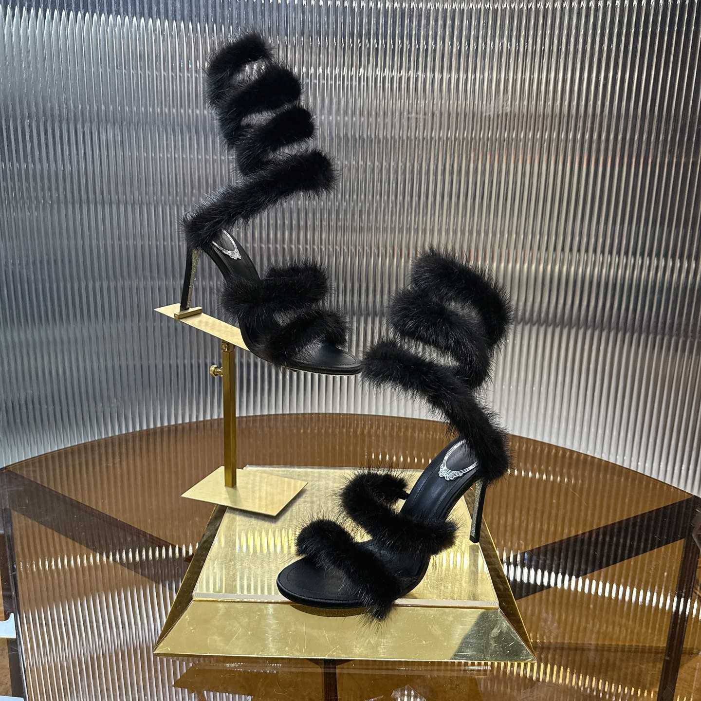 Rene Caovilla Lapin Fur-embellished 95mm Sandal   - FashionPlug