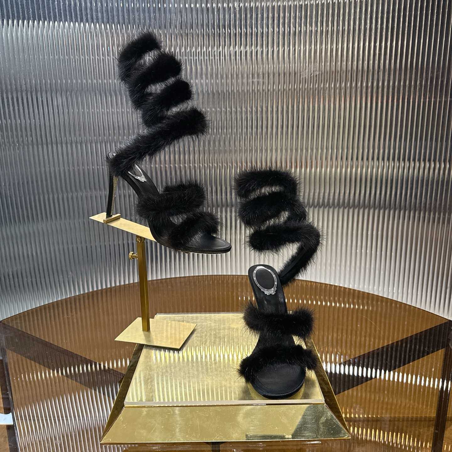 Rene Caovilla Lapin Fur-embellished 95mm Sandal   - FashionPlug