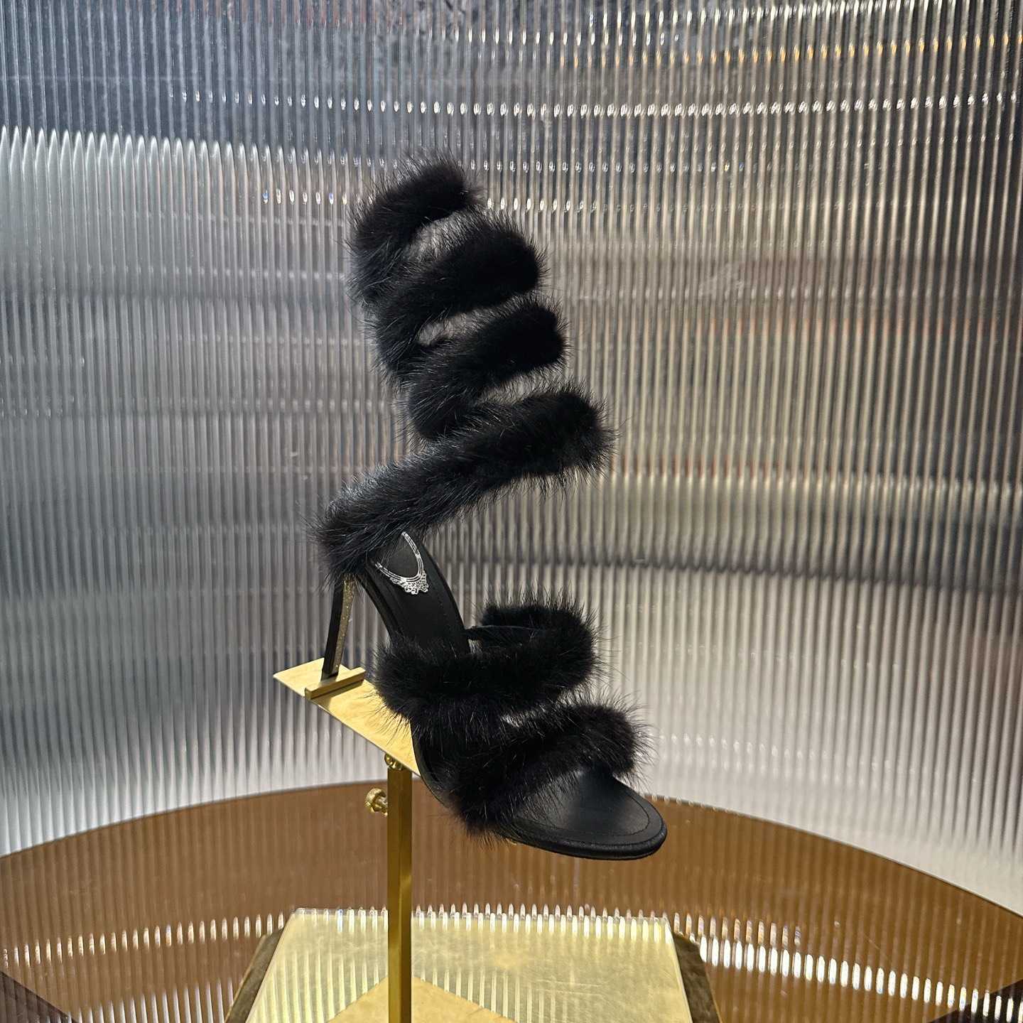 Rene Caovilla Lapin Fur-embellished 95mm Sandal   - FashionPlug