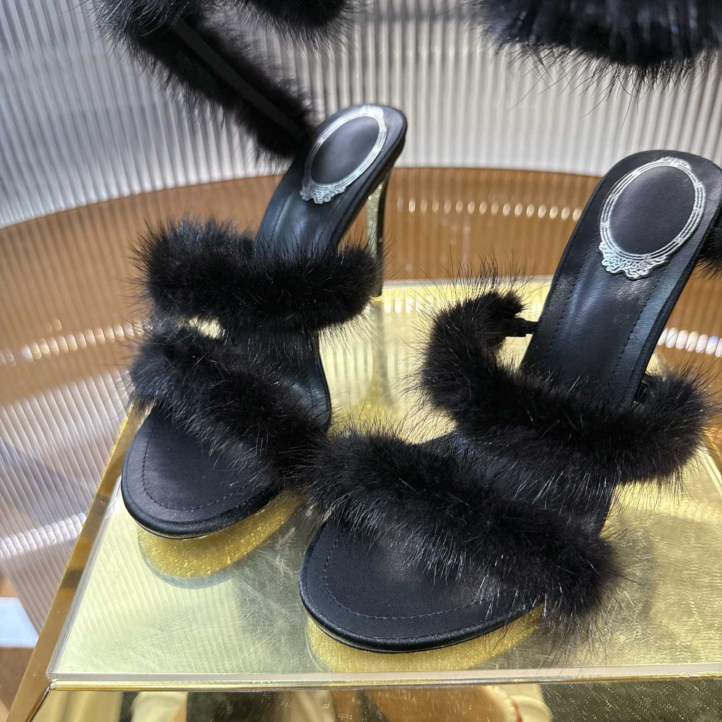 Rene Caovilla Lapin Fur-embellished 95mm Sandal   - FashionPlug