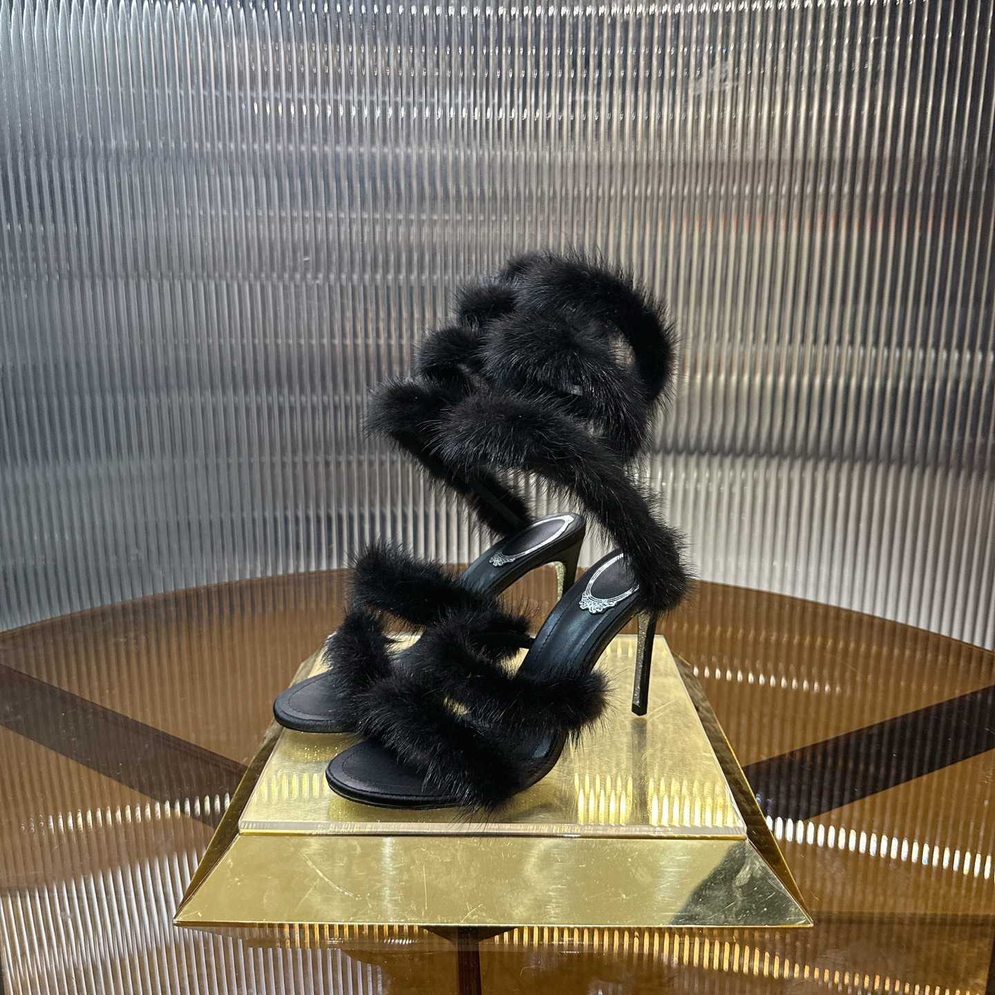 Rene Caovilla Lapin Fur-embellished 95mm Sandal   - FashionPlug