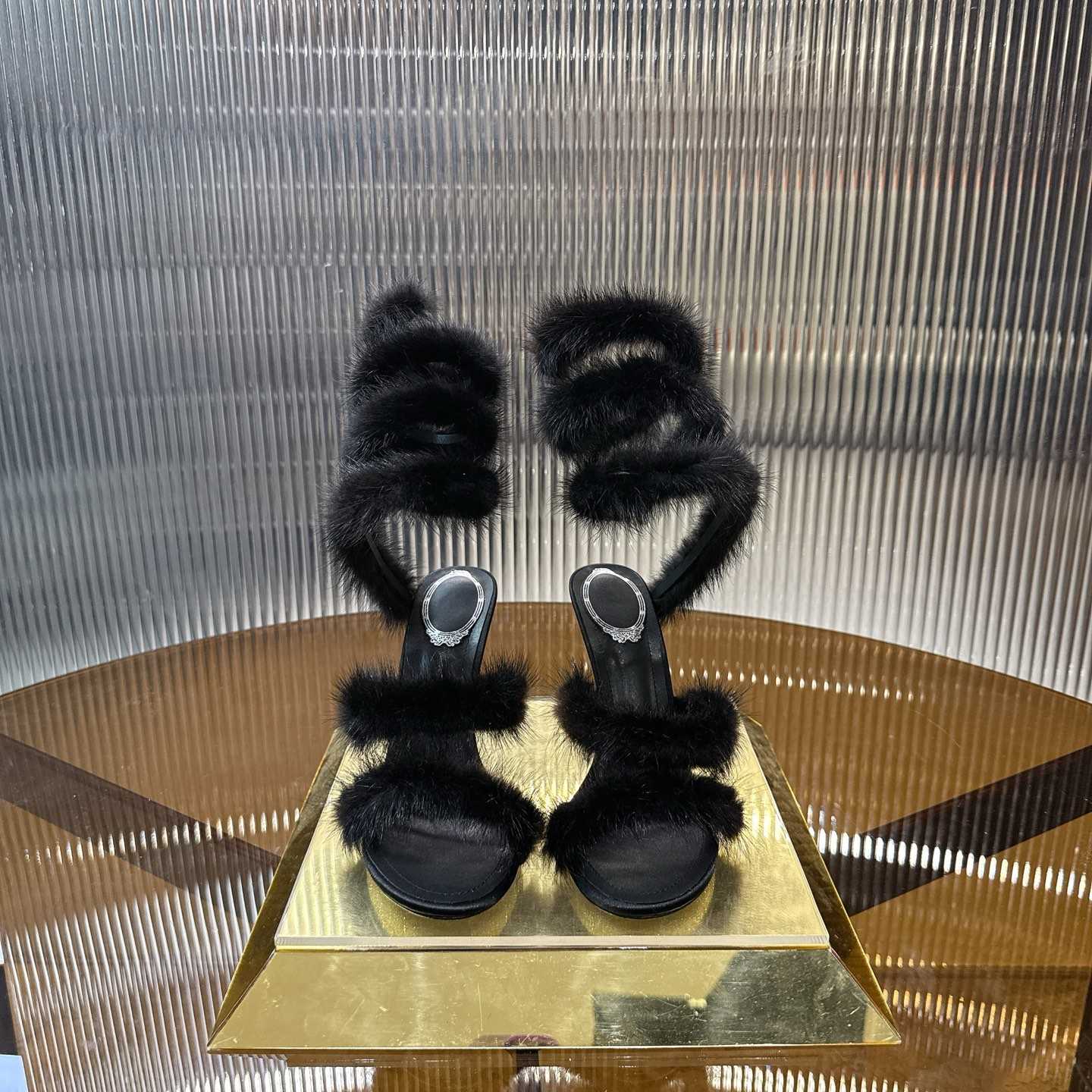 Rene Caovilla Lapin Fur-embellished 95mm Sandal   - FashionPlug
