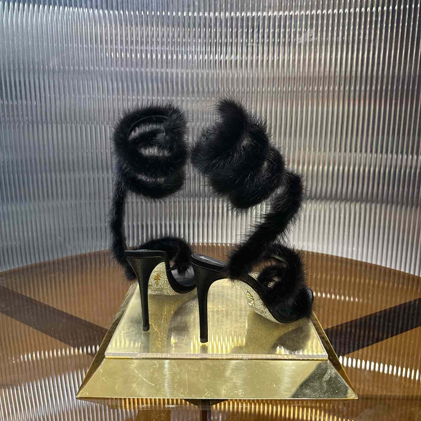 Rene Caovilla Lapin Fur-embellished 95mm Sandal   - FashionPlug