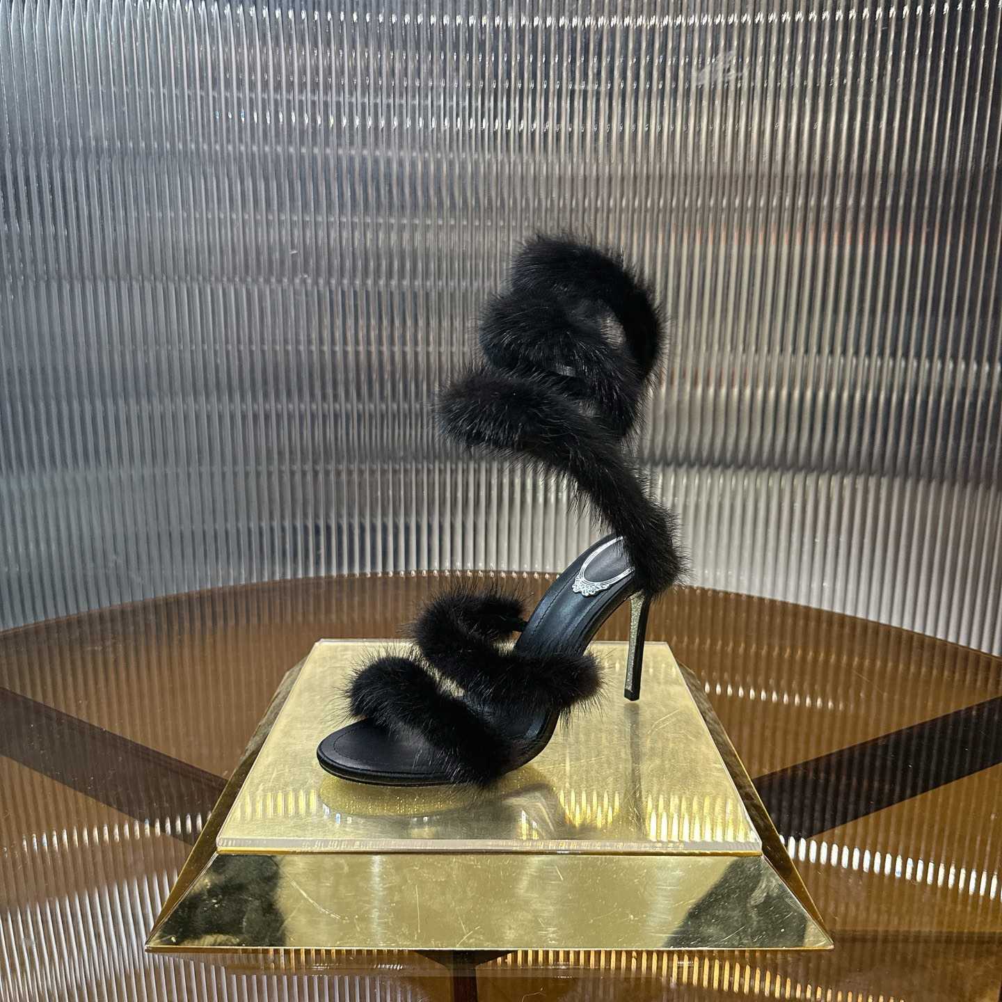 Rene Caovilla Lapin Fur-embellished 95mm Sandal   - FashionPlug