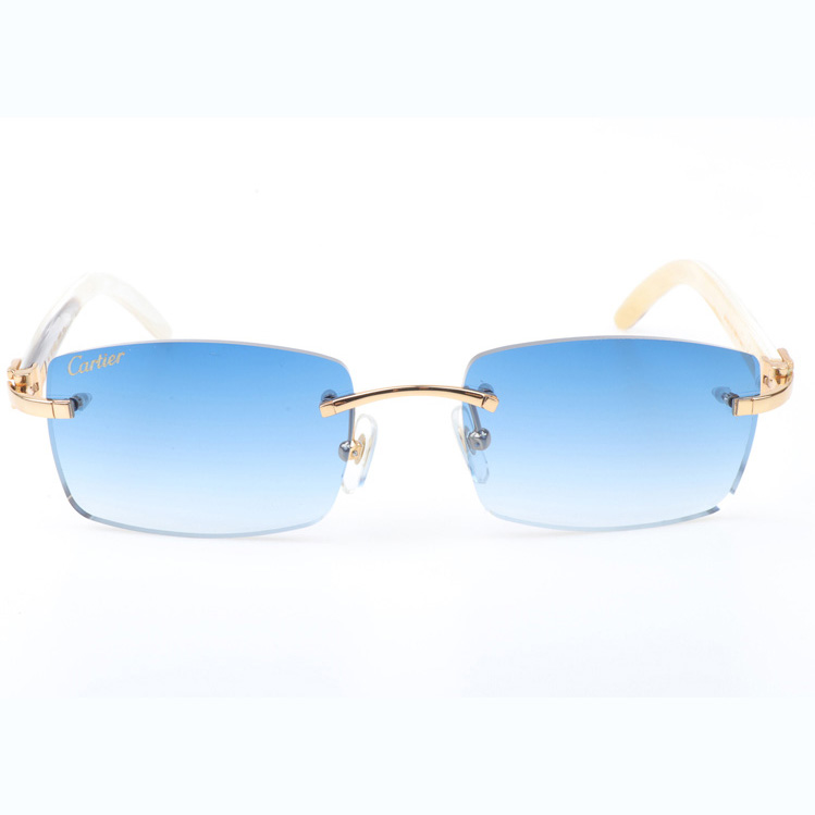 Cartier CT_3524012 White Buffalo Sunglasses In Gold Gradient Blue - FashionPlug