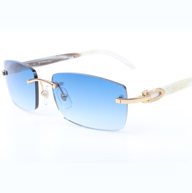 Cartier CT_3524012 White Buffalo Sunglasses In Gold Gradient Blue - FashionPlug