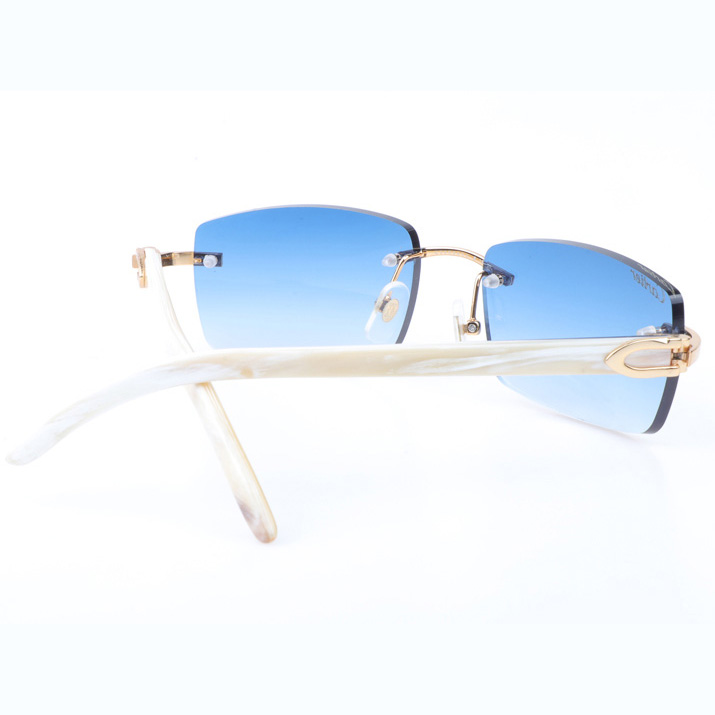 Cartier CT_3524012 White Buffalo Sunglasses In Gold Gradient Blue - FashionPlug
